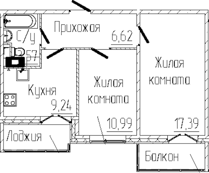 2-комнатная квартира 50.76 м², 3/8 эт., ЖК «SERTOLOVO PARK»